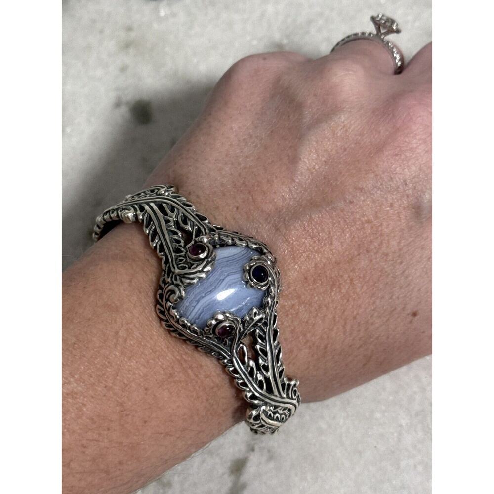 New Carolyn Pollack Sterling Silver Blue Lace Agate & Amethyst Cuff Bracelet